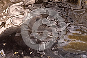 Abstract fluid art background black and brown colors. Acrylic painting
