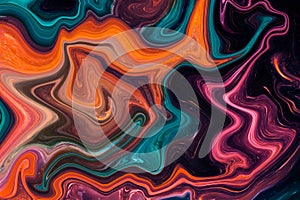 Abstract fluid art background dark colorful. Liquid marble. Acrylic painting on canvas with gradient. Copy space for text, design