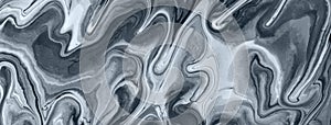 Abstract fluid art background dark gray and silver colors. Liquid marble. Acrylic painting with lines and gradient