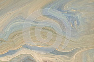 Abstract fluid art background light beige and blue colors. Liquid marble. Acrylic painting with gray gradient