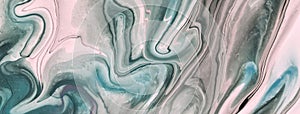 Abstract fluid art background light cyan, white and gray colors. Liquid marble. Acrylic painting with gradient