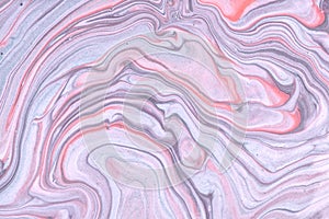 Abstract fluid art background light gray and pink colors. Liquid marble. Acrylic painting with grey gradient