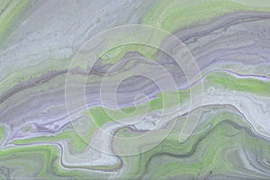 Abstract fluid art background light green and gray colors. Liquid marble. Acrylic painting with olive gradient