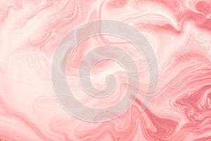 Abstract fluid art background light pink and white colors. Liquid marble. Acrylic painting with rose shiny gradient