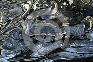 Abstract fluid art background navy blue and gray colors. Liquid marble. Acrylic painting on canvas with black gradient