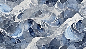 Abstract fluid art with swirl of acrylic pouring paints. Modern blue and gray painting