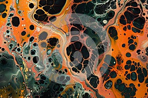 Abstract Fluid Art with Vibrant Orange and Green Swirls for Modern Design Generative AI photo