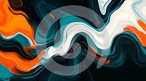 Abstract fluid colorful waves in dynamic motion with teal, orange, and white photo