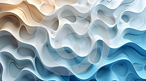 Abstract fluid 3D realistic of Baby blue and white wavy background Abstract Realism Unleashed photo