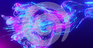 Abstract fluid explosion iridescent blue and purple glowing energy magic waves with blur effect in liquid water on dark blue