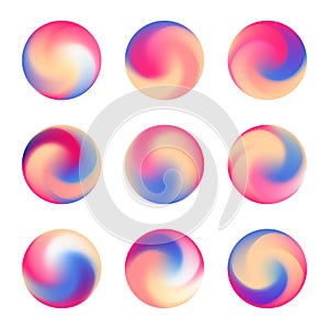 Abstract fluid gradient set with round backgrounds. Vector trendy liquid colorful modern gradient mesh.