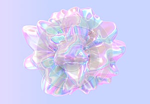 Abstract fluid holographic shape, chromatic liquid with gradient iridescent texture, flowing composition in form flower