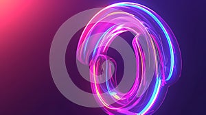 Abstract fluid iridescent holographic neon colored curved round circle on gradient background. Luminous 3D shape on