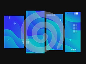 Abstract fluid shapes background. Blue duotone layout with geometric shapes