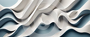 abstract fluid waves in white and blue tones, three dimensional flowing surface with smooth curved layers and deep shadows, photo