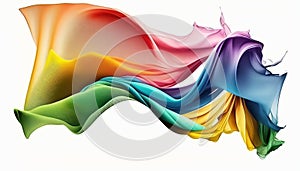 Abstract flying colorful fabric on white background isolated. Fabric Cloth Flowing Wind, Textile Wave Flying In Motion. COlorful