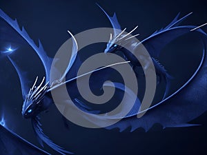 Abstract flying dragons on a dark blue background