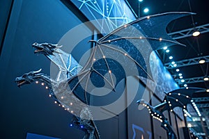 Abstract flying dragons on dark blue background