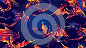 Abstract flying dragons on a dark blue background. Generative Ai