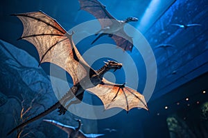 Abstract Flying Dragons on Dark Blue Background