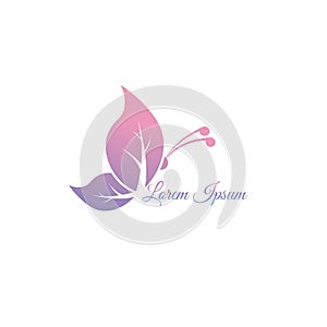 Abstract Flying Pinky Leaf Butterfly logo design template. Animal Logo Concept Isolated on white background.