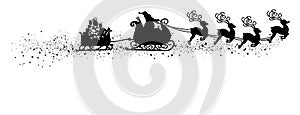 Abstract Flying Santa Claus with Reindeer Sled Vector Illustration Black Shape - Silhouette