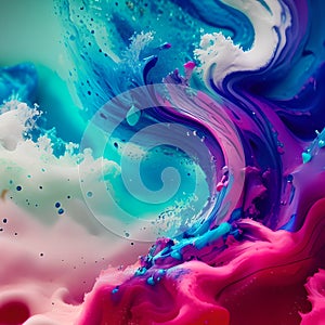 Abstract flying splash liquid color paint waves