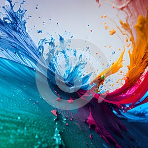 Abstract flying splash liquid color paint waves