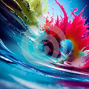 Abstract flying splash liquid color paint waves