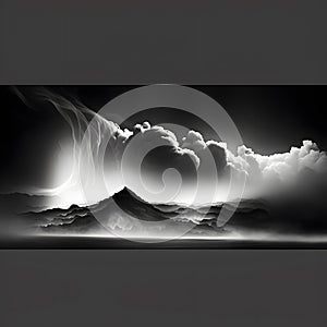 Abstract fog in panoramic view against a black background