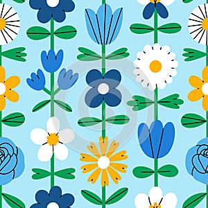 Abstract folk flowers, vector seamless pattern