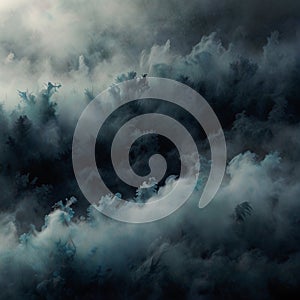 Abstract Forest at night with fog all over it - AI generated photo