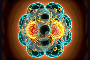 abstract form of cell division in molecule with membranes and nuclei