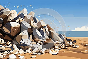 Abstract Formation of Jagged Rocks on Sandy Beach photo