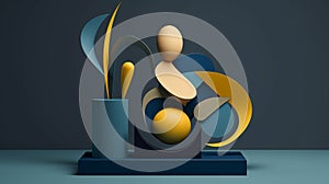 Abstract Forms Sculpture: Dark Teal And Dark Yellow Juxtaposed Figures