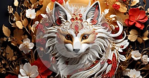 Abstract fox with beautiful abstract blossom flowers background