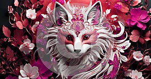 Abstract fox with beautiful abstract blossom flowers background