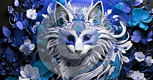 Abstract fox with beautiful abstract blossom flowers background