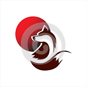 Abstract Fox Logo Under Blood Moon Design Modern Animal Mascot