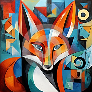 Abstract fox painting in the style of pablo picasso. Animals art. Illustration, Generative AI