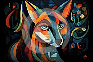 Abstract fox painting in the style of pablo picasso. Animals art. Illustration, Generative AI photo