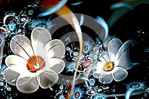 Abstract fractal 3d flowers on a dark background. Multi-colored fractal image