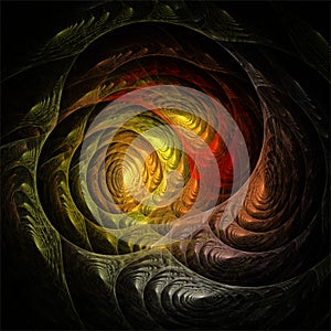 Abstract fractal art red and yellow fantasic 3d spirals