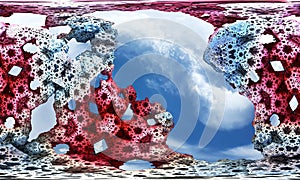 Abstract fractal atmospheric architecture geometric 3d rendering. Jpeg image.