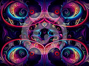 Abstract fractal background. Colorful psytrance pattern. Psychedelic wallpaper.