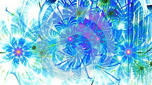 Abstract fractal background with large interconnected stars and alien space flowers with intricate decorative geometric pattern