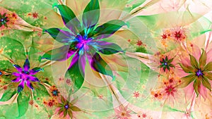 Abstract fractal background with large interconnected stars and alien space flowers with intricate decorative geometric pattern