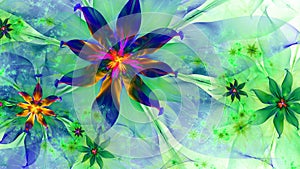 Abstract fractal background with large interconnected stars and alien space flowers with intricate decorative geometric pattern