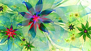 Abstract fractal background with large interconnected stars and alien space flowers with intricate decorative geometric pattern