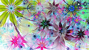 Abstract fractal background with large interconnected stars and alien space flowers with intricate decorative geometric pattern